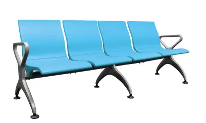 RAINBOW - 4, polyuretanová lavice do čekárny, 4-sedák, blankytně modrá, kostra stříbrná